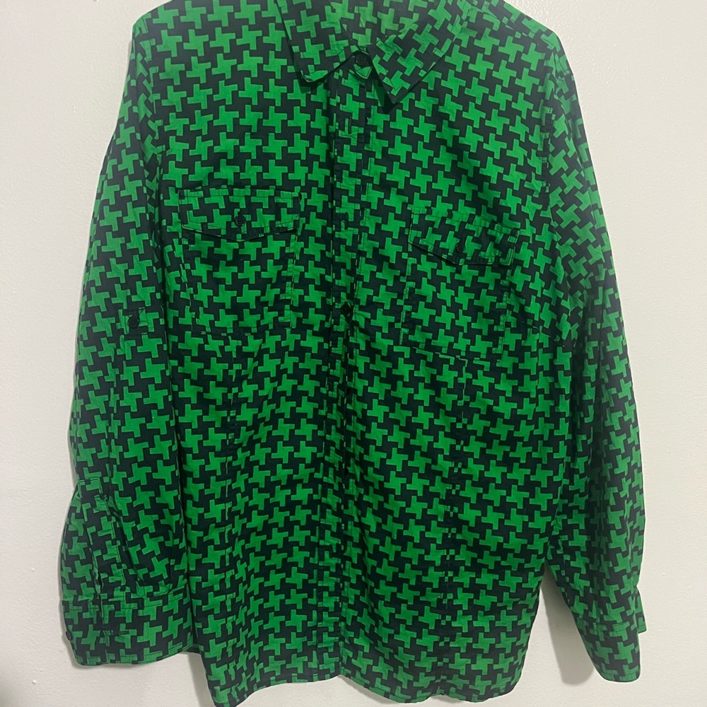 Michael Kors green and black geometric print dress shirt